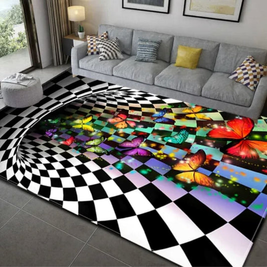 Tapete Decorativo Xadrez Butterfly Illusion 3D Retangular Tapete - 0012 Conceito Kids 80x120cm 